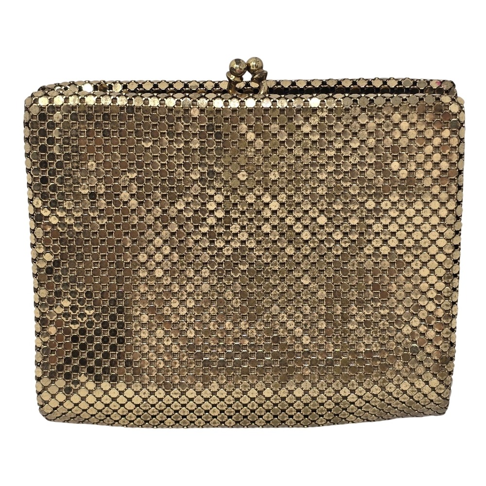 Whiting & Davis Vintage Gold Mesh Chainmsil Kiss Lock Wallet Coin Purse USA